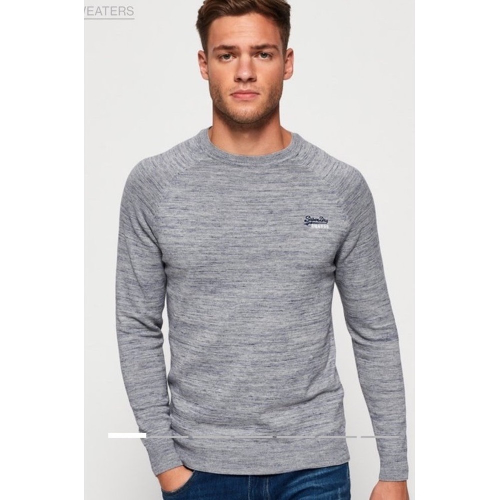 SUPERDRY Orange Label Men's Cotton Crew Knit Sweater Size S Blue Marled